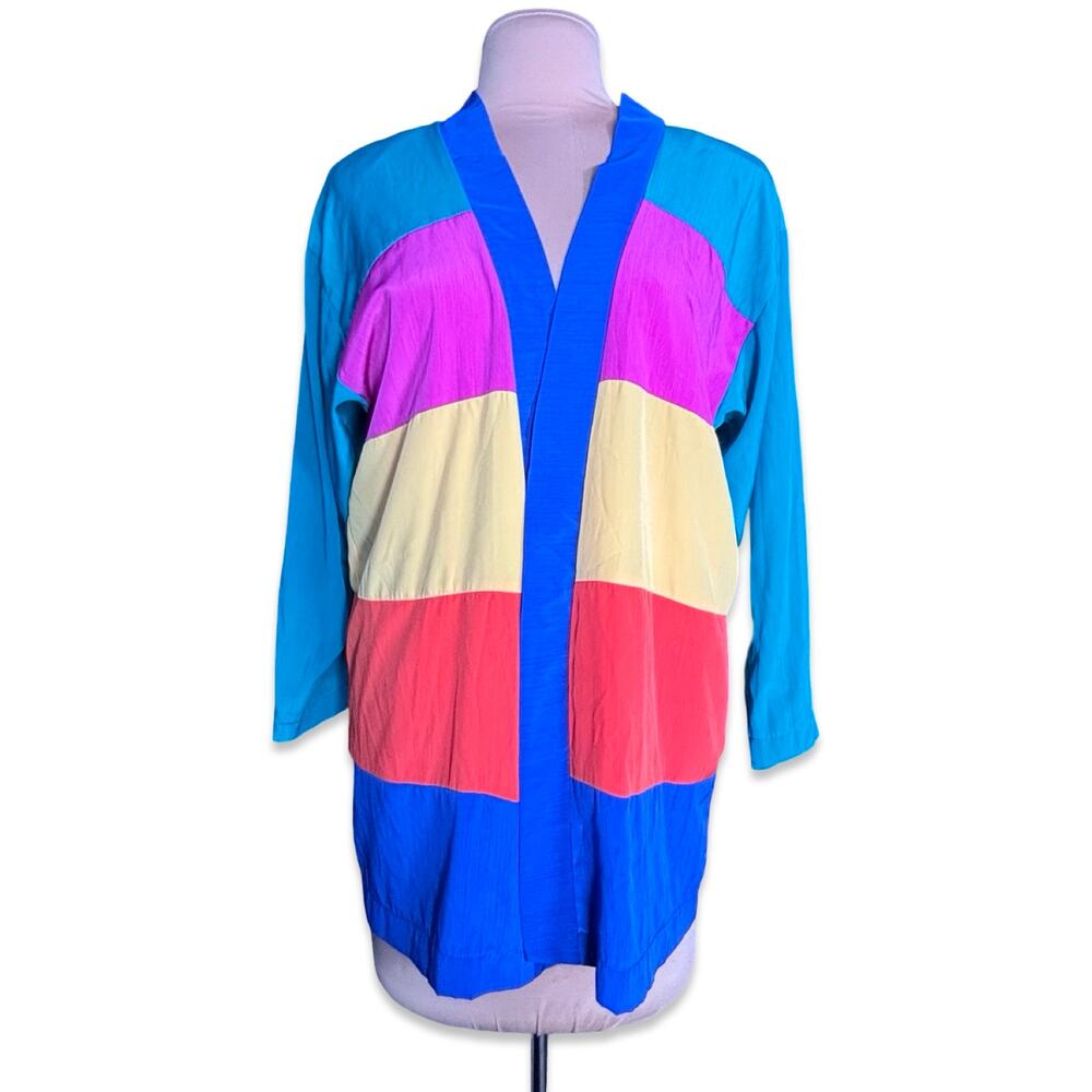 Vintage Barbara Gerwit Colorblock Open Front Jacket Cardigan Rainbow Striped Art